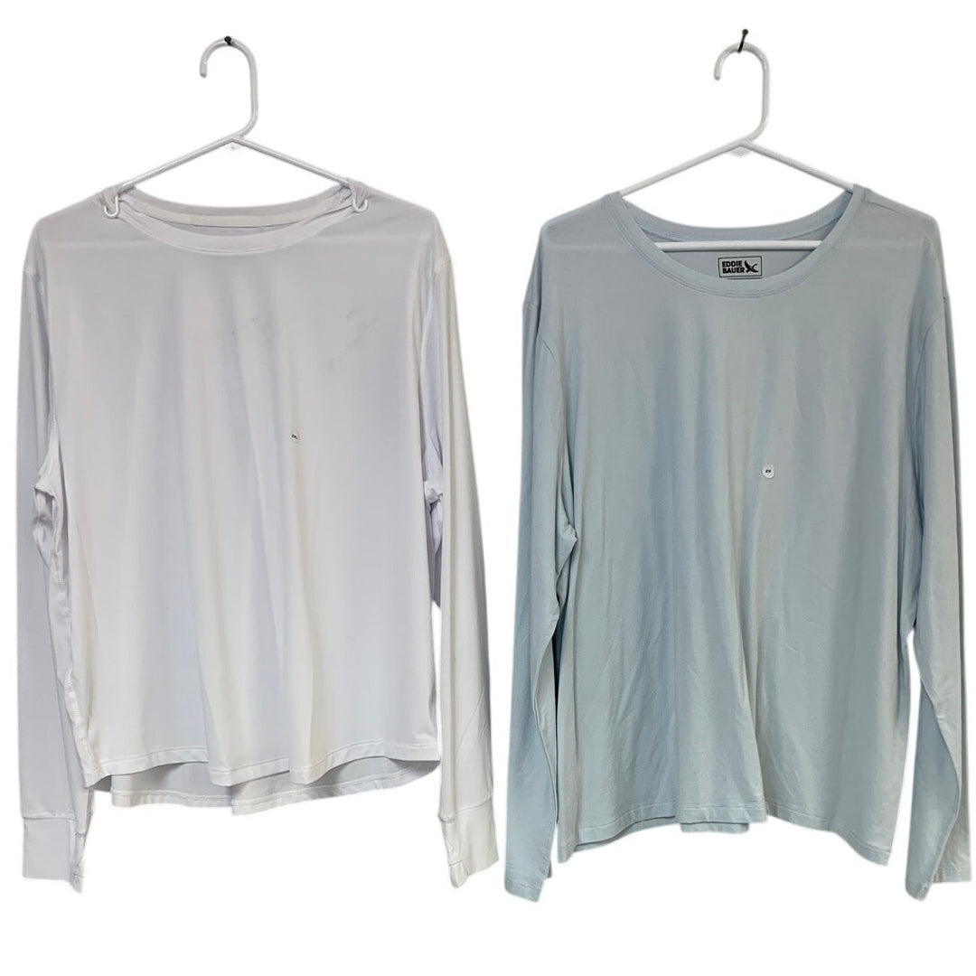 2 New Eddie Bauer Womens 2X Blue White Solarfoil Pullover Tempo Crew Tee Shirts