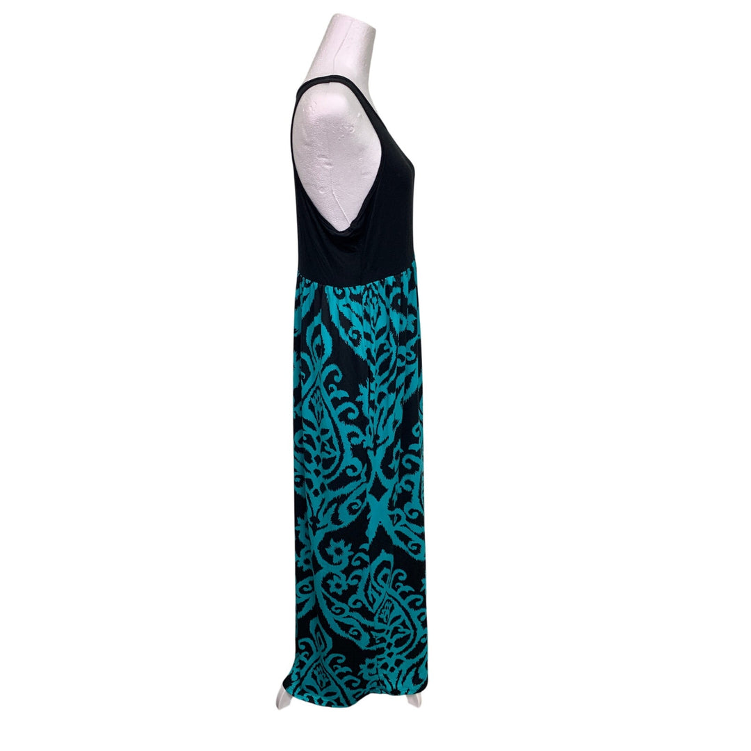NWT New Grecerelle Womens XL Black Teal Sleeveless Abstract Floral Maxi Dress