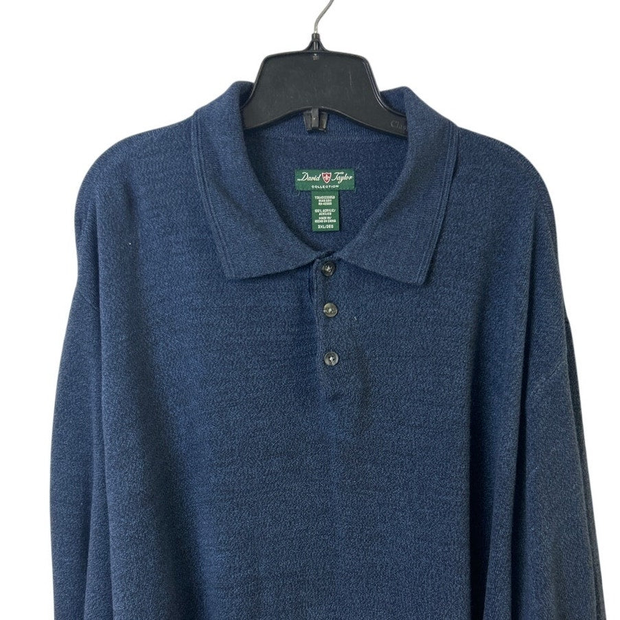 NWT New David Taylor Mens 3XL Blue Big and Tall Long Sleeve Knit Polo Sweater