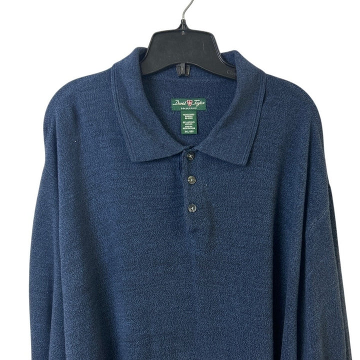 NWT New David Taylor Mens 3XL Blue Big and Tall Long Sleeve Knit Polo Sweater