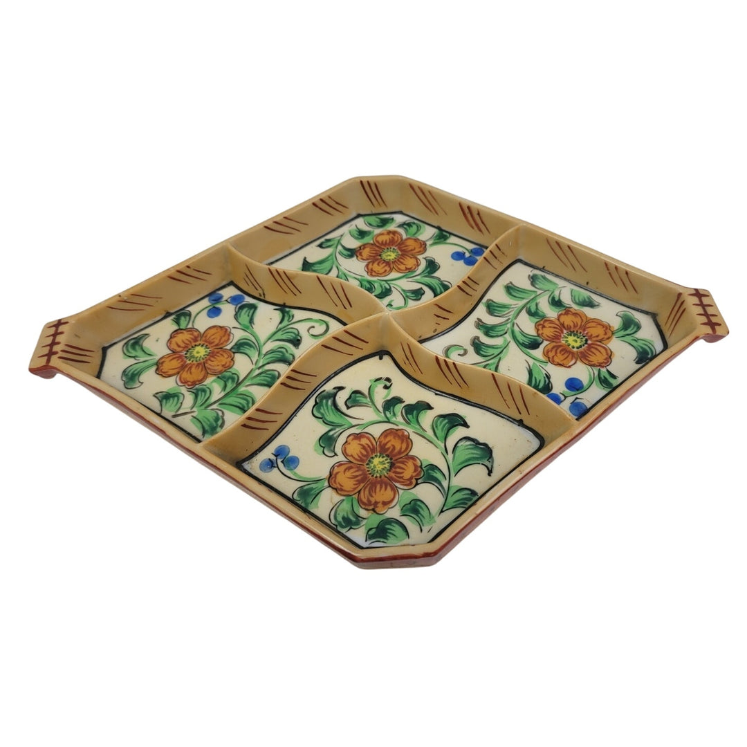 Vintage Japan Hand-Painted Floral Divided Fine China Dish, 10 × 7 Inches