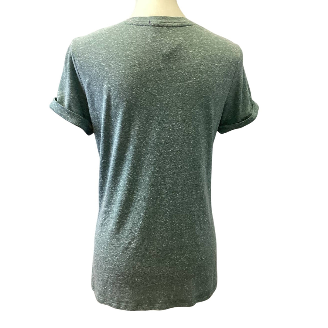 Hand Printed Upcycled Juniors Large Dragonfly V Neck Short Sleeve Tee Shirt