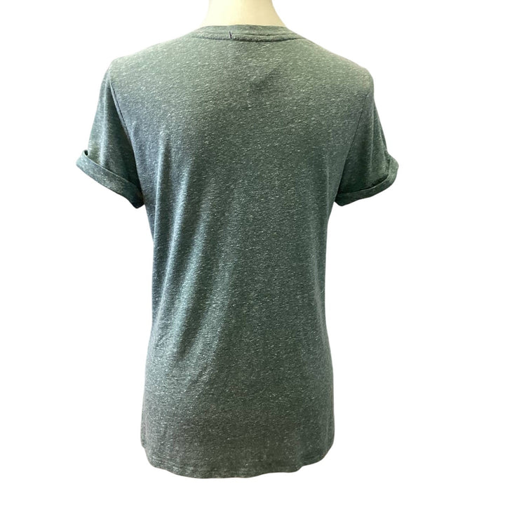 Hand Printed Upcycled Juniors Large Dragonfly V Neck Short Sleeve Tee Shirt