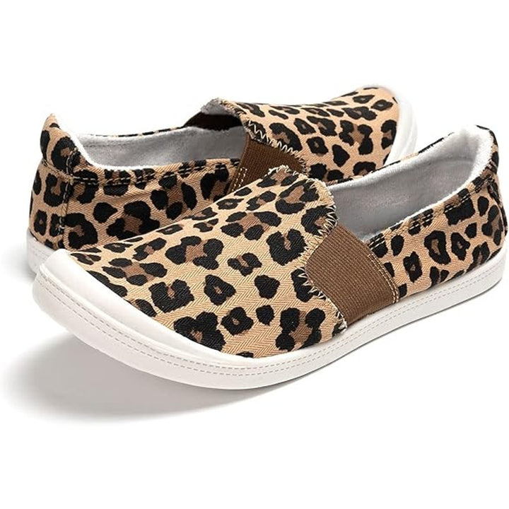 Funky Monkey Women Size 11 Tan Leopard Spot Slip On Low Top Canvas Sneaker Shoes