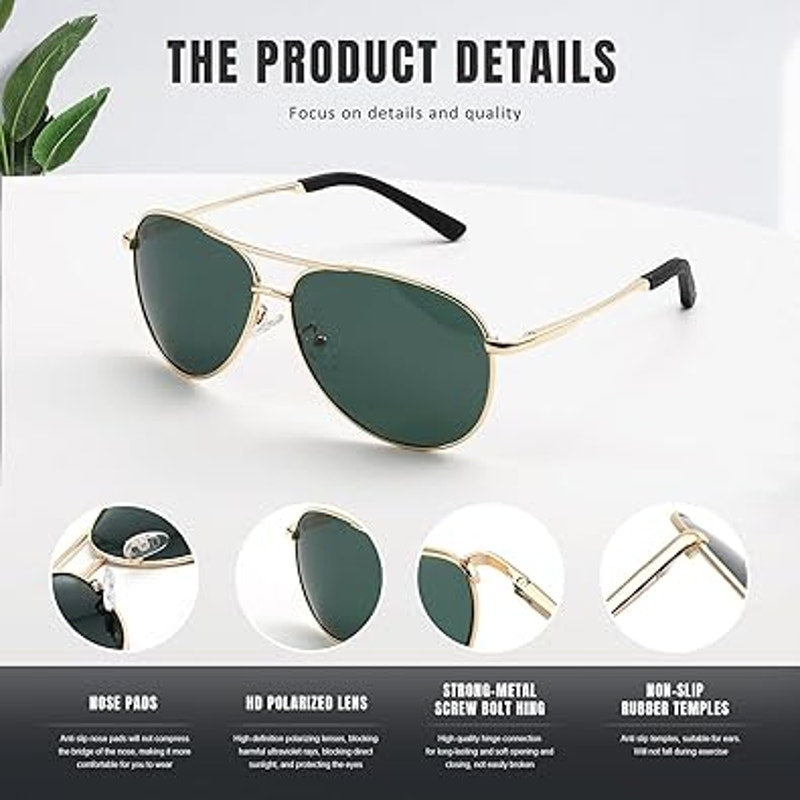 2 Pairs New Eiuizah Mens Gold Frame Polarized UV Protection Aviator Sunglasses