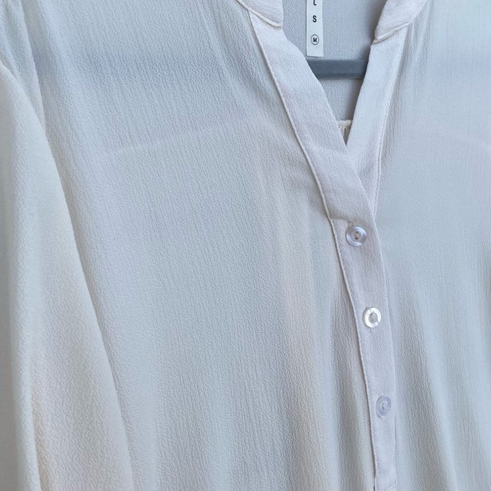 New Mitto Shop Womens Large Crepe Button Down Tab Sleeve Pocket Tunic Blouse