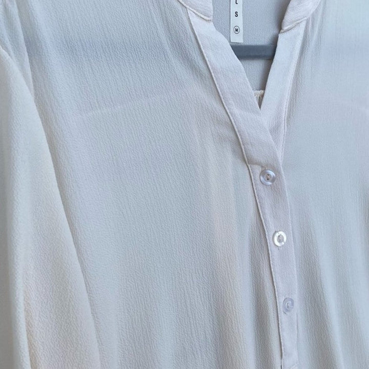 New Mitto Shop Womens Large Crepe Button Down Tab Sleeve Pocket Tunic Blouse