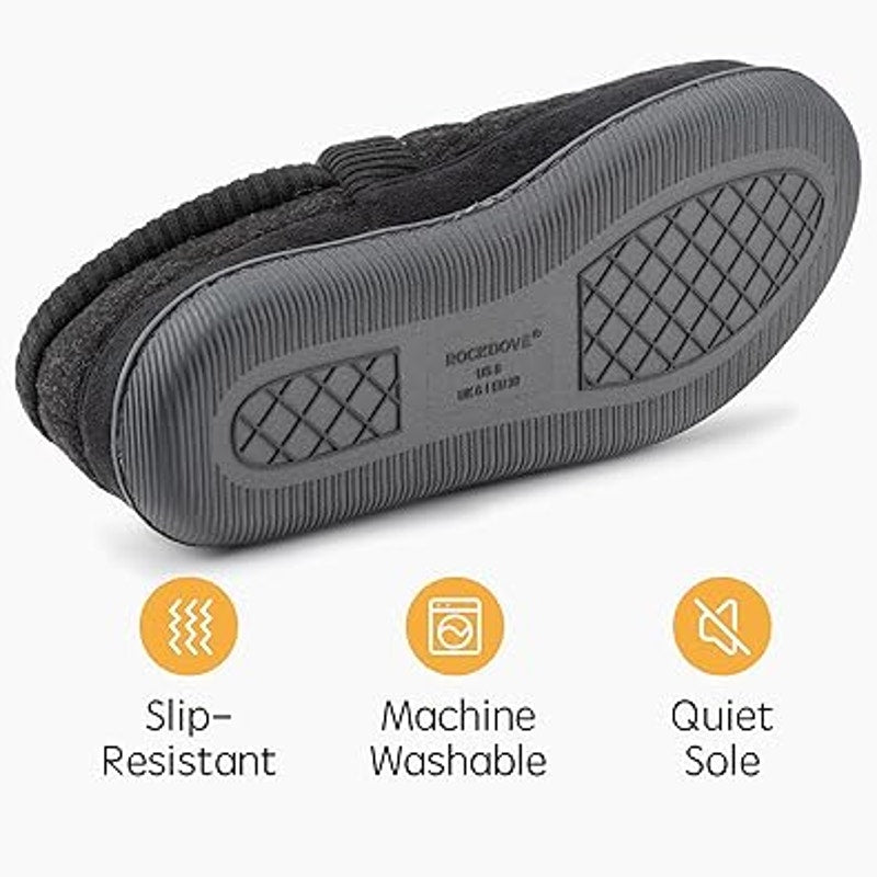 RockDove Womens 9 Gray Slippers Memory Foam Knit Cuff Closed Back House Shoes