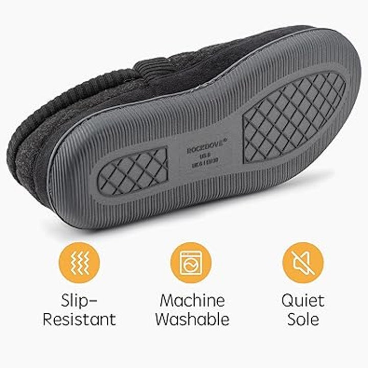 RockDove Womens 9 Gray Slippers Memory Foam Knit Cuff Closed Back House Shoes