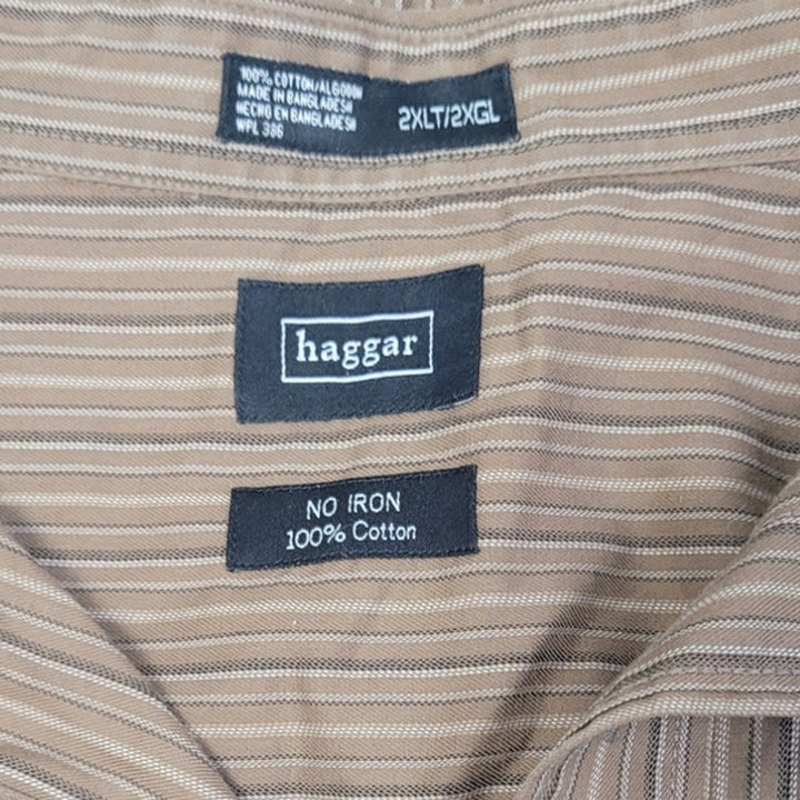 Haggar Mens 2XLT 100% Cotton Pin Stripe Long Sleeve Collared Button Up Shirt