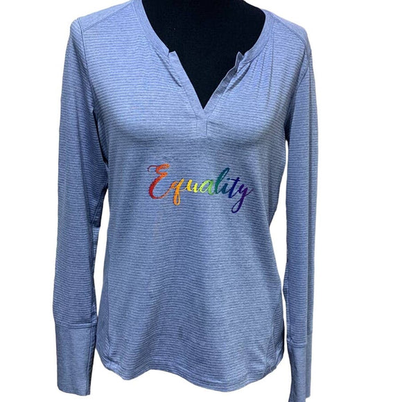 Hand Printed Upcycled Womens Medium Equality Rainbow Pride Athletic Top Shirt