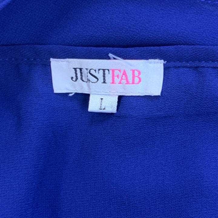JustFab Womens Large Gathered Waist Sheer Polyester Cap Sleeve Knee Length Dress