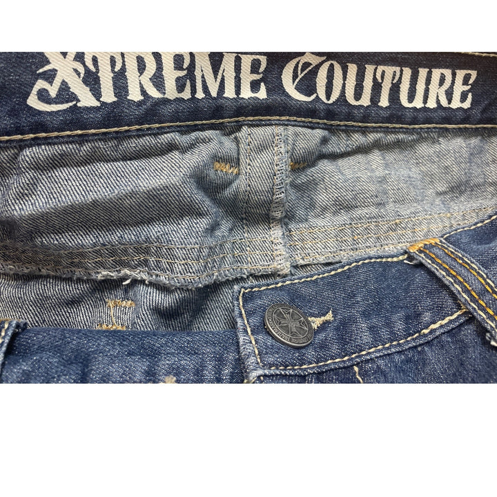 Extreme Couture Mens Size 40 Whiskered PolyCotton Stretch Denim Blue Jeans