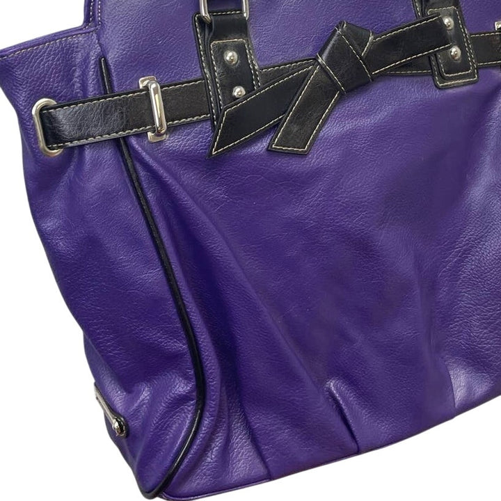 Rosetti Faux Leather Purple Double Braided Handles Handbag Purse Bag w Pockets
