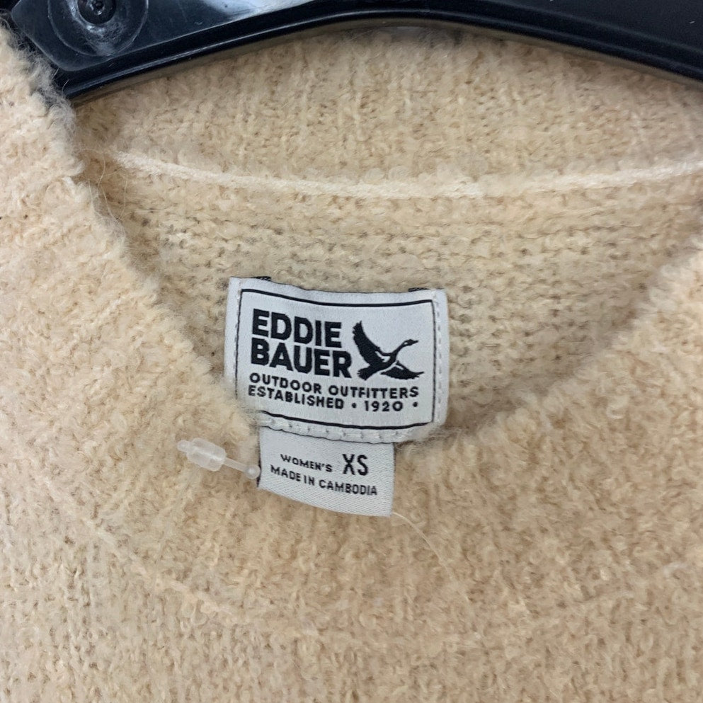 New Eddie Bauer Womens XS Long Sleeve Pullover Knit Ivory Cuddle Up Sweater