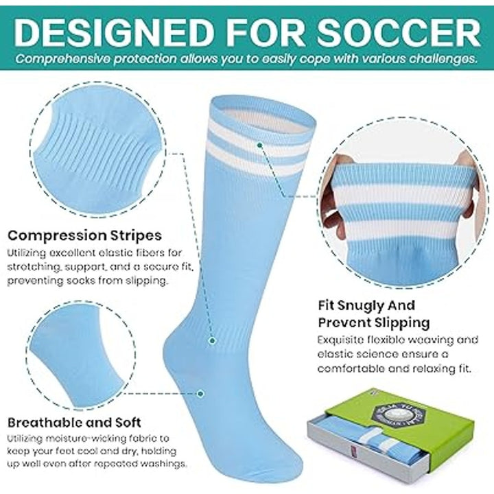Brooma Little Kids Size 2 Blue Compression Stripes Firm Ground Soccer Socks