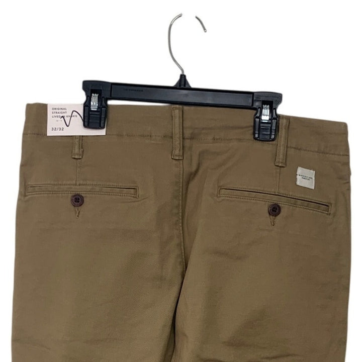 NWT New American Eagle Mens 32/32 Flex Original Straight Lived In Khaki Pants