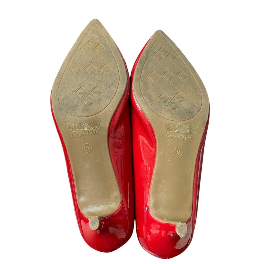 Dream Pairs Womens 8.5 Red Faux Leather 2.5" Heel Pointy Toe Slide On Pump Shoes