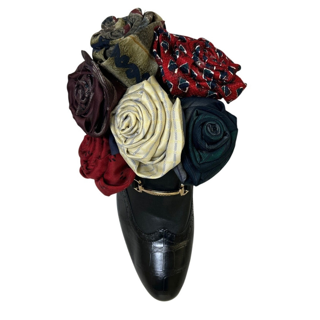 Handmade Upcycled Valentine Tie Rose Mens Loafer Flower Table Decor Wall Hanging