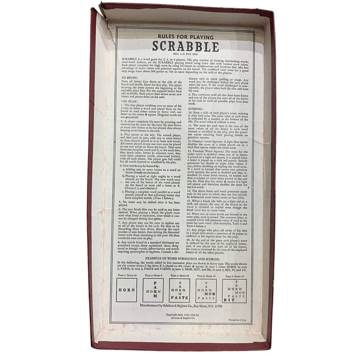 Vintage 1953 Scrabble Game Board Wooden Letter Trays Original Box and 97 Tiles