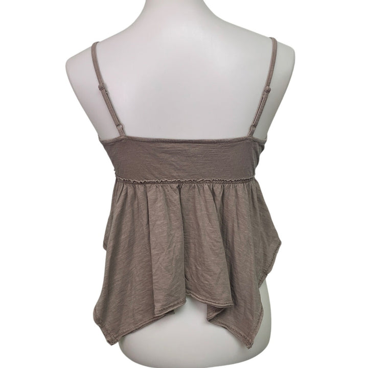Aerie Womens Small Brown PolyCotton Spaghetti Strap Handkerchief Hem Tank Top