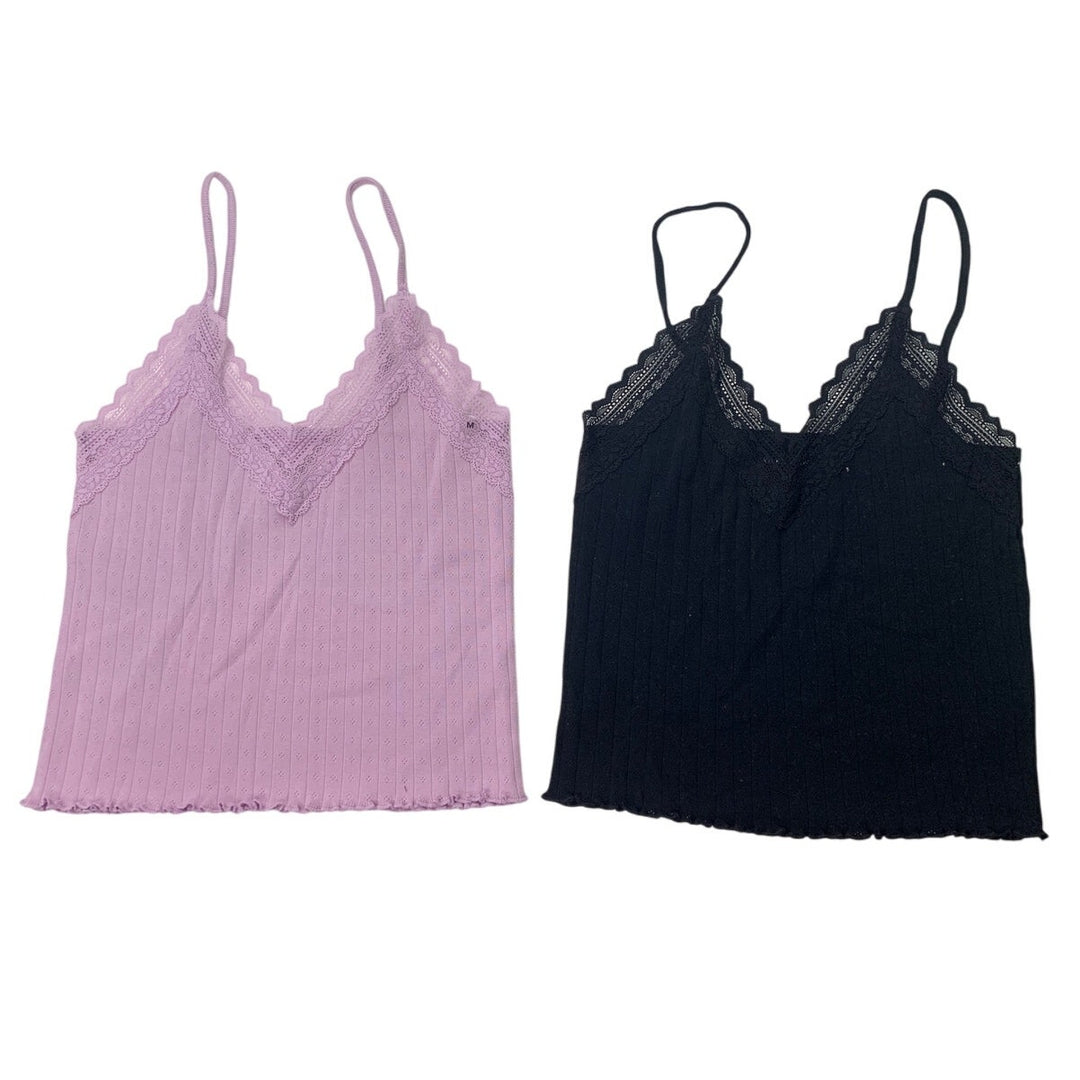 2 New American Eagle Womens Medium Lace Ruffled Edge Spaghetti Strap Tank Tops