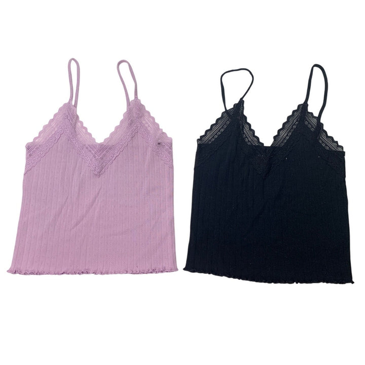 2 New American Eagle Womens Medium Lace Ruffled Edge Spaghetti Strap Tank Tops