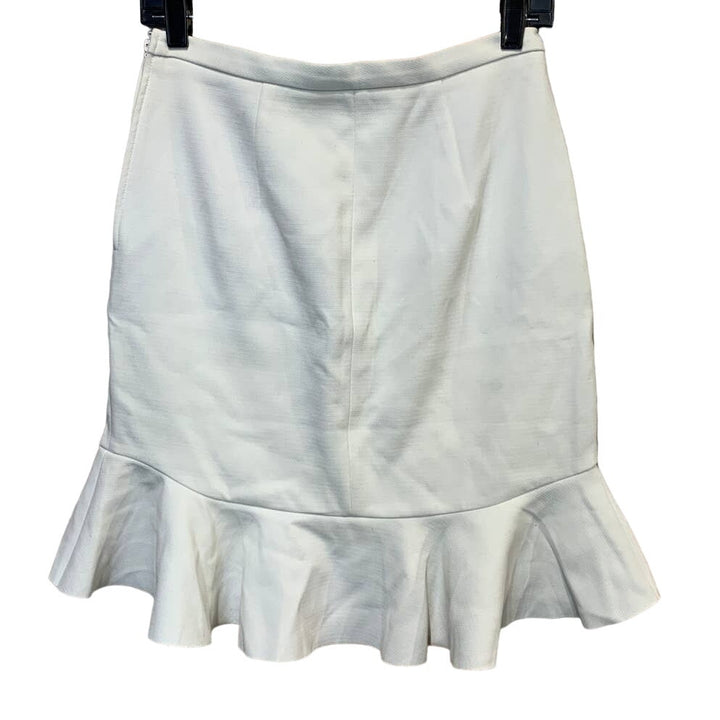 H&amp;M Size 8 Ivory Short Ruffle Polyester Blend Side Zip Body Con Layered Skirt