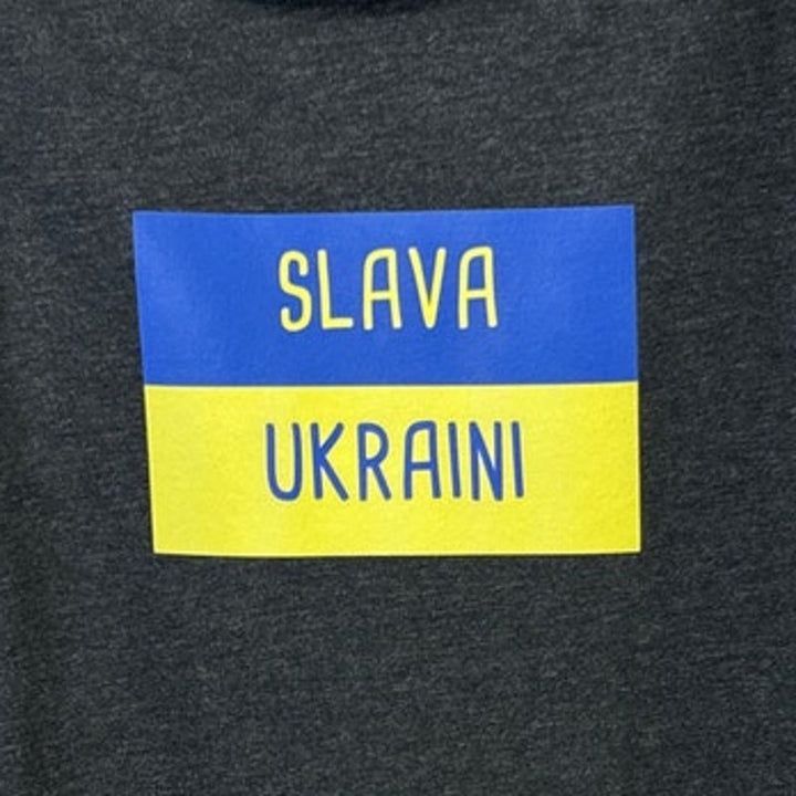 New Hand Printed Womens Large Slava Ukraini Ukraine Flag Long Sleeve Tee Shirt