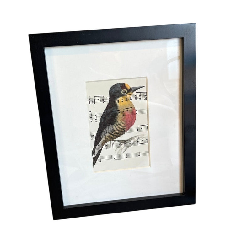 Handmade Upcycled Vintage Sheet Music Yellow Fronted Woodpecker Bird Wall Art