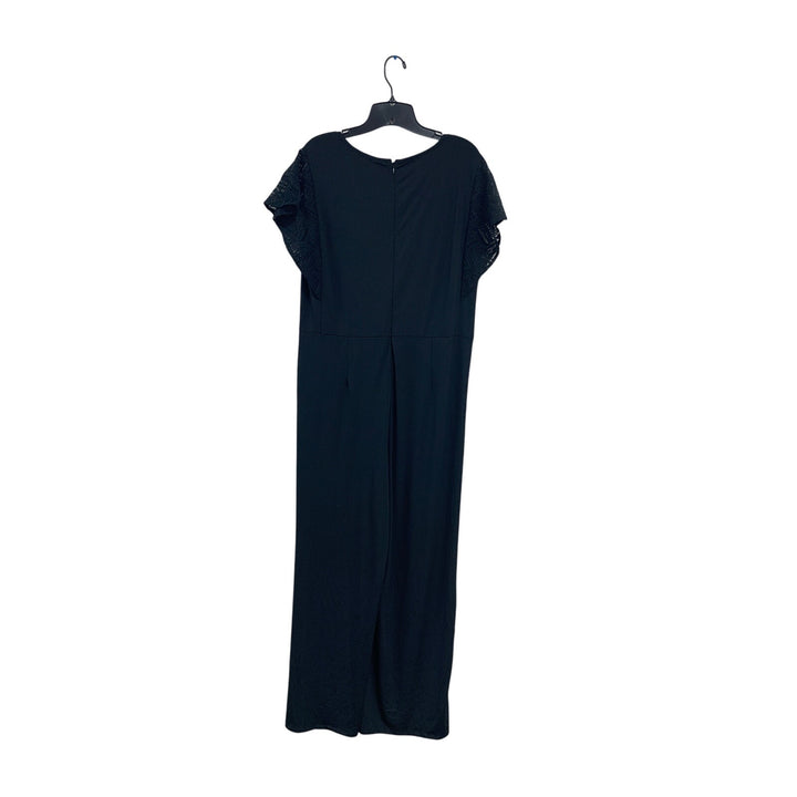 H by Halston Womens Medium Black Short Lace Sleeve Back Zip PolyBlend Jumpsuit