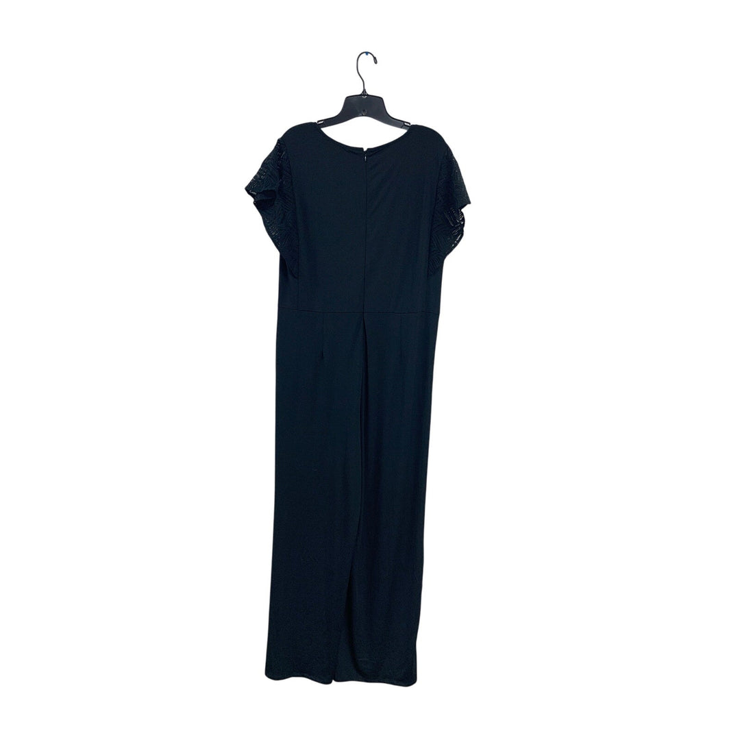 H by Halston Womens Medium Black Short Lace Sleeve Back Zip PolyBlend Jumpsuit