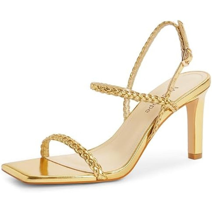 Modatope Womens Size 7 Shiny Gold Open Toe 4" Heel Ankle Strap Sandal Shoes