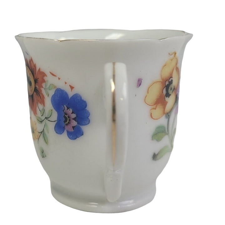 Vintage Made in Japan Ceramic Gold Rim Blue Pink Floral Teacup Saucer Set