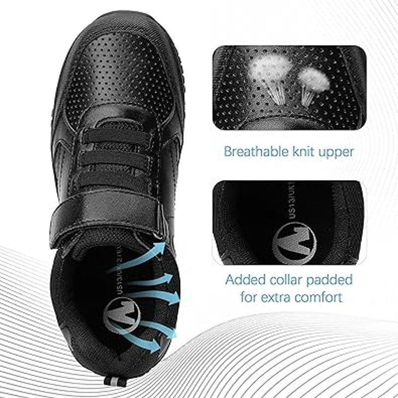 Festooning Boys Size 3 Black Faux Leather Hook Loop Sneaker Athletic Shoes