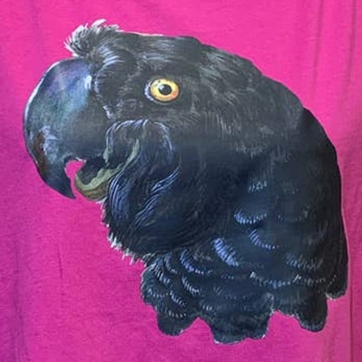 Upcycled Hand Printed Medium Black Parrot Ukraine Artist Peace Fundraiser Tee