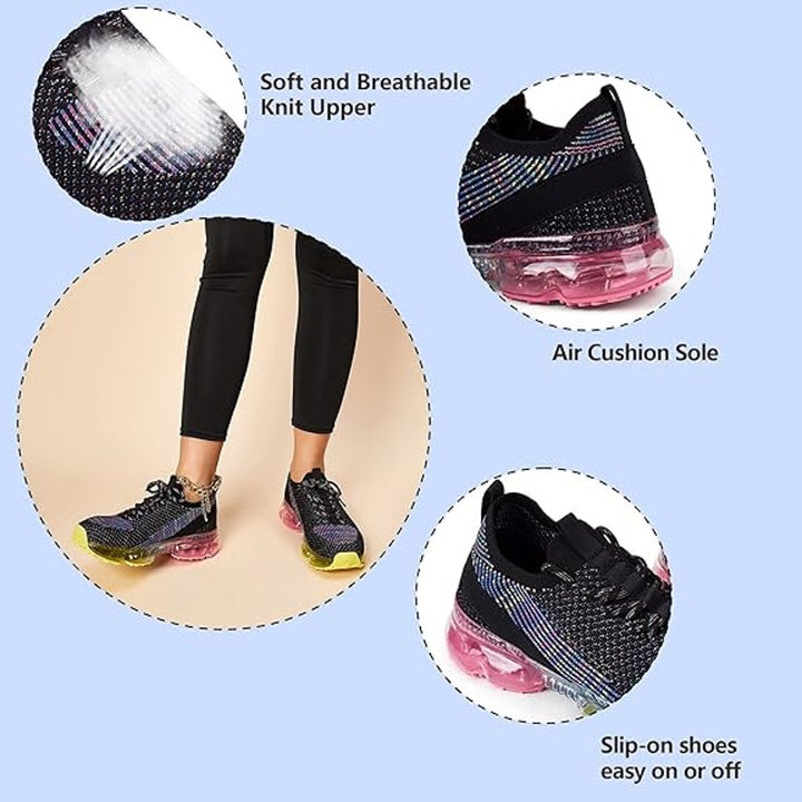 Lucky Step Womens Size 8 Black Multicolor Lace Up Air Cushion Sneaker Shoes