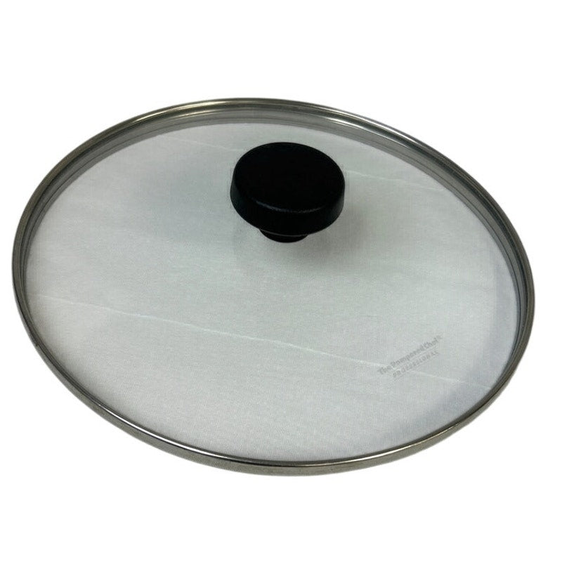 The Pampered Chef Professional Black 10" Round Handle Clear Glass Pot Lid