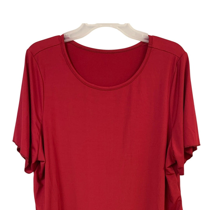 Womens 4XL Red 100% Polyester Short Sleeve Scoop Neck Snap Closure Bodysuit