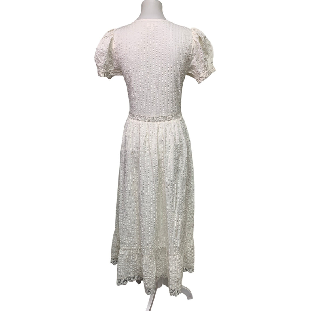 New Aerie Womens Small White Front Button Floral Lace Short Sleeve Dress