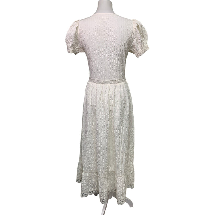 New Aerie Womens Small White Front Button Floral Lace Short Sleeve Dress