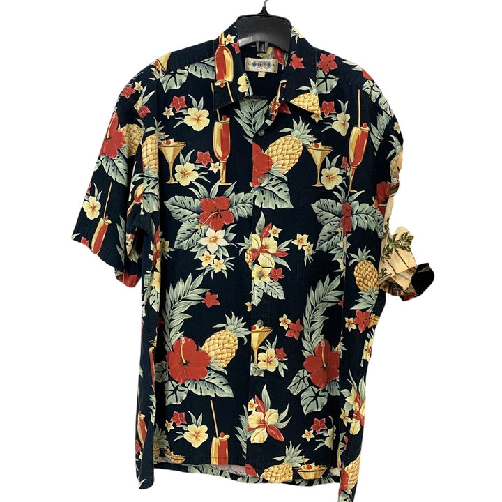 Lot of 2 Campia Moda Mens Large Cotton Tropical Short Sleeve Button Up Shirts