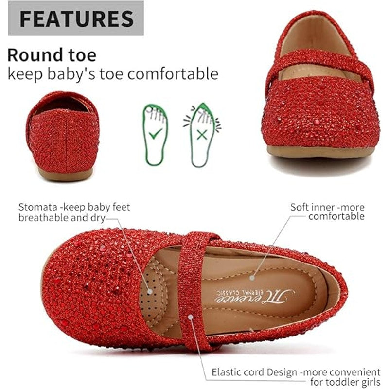 Cior Little Girls Size 13 Red Rhinestone Mary Janes Ballerina Flats Shoes