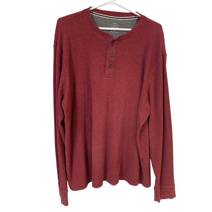 2 Authentic Knit Goods Mens XL Long Sleeve Soft Wash Thermal Henley Shirts