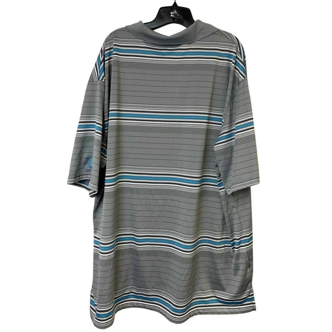 PGA Tour Pro Series Mens 3XLT Gray Striped Short Sleeve Golf Polo Shirt EUC