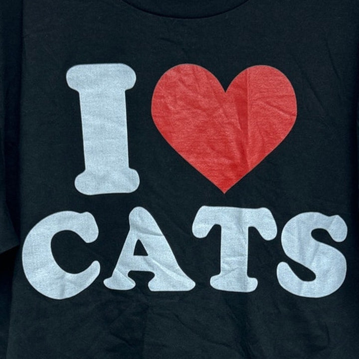 NWT New Port &amp; Co Womens Large Hand Printed I Heart Cats Short Sleeve Tee Shirt