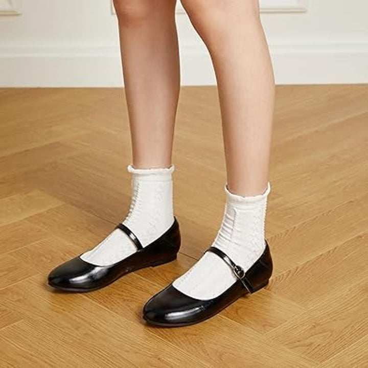 Trary Womens Size 9 Shiny Black Faux Leather Mary Jane Ballet Buckle Flat Shoes