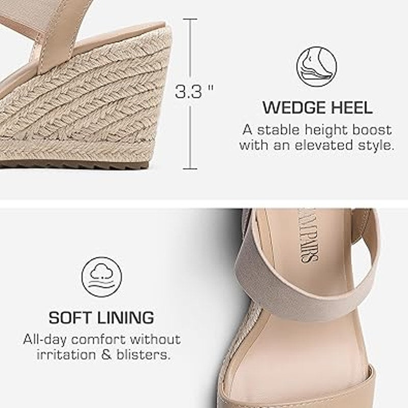 Dream Pairs Womens Size 8 Tan Open Toe Espadrille Platform 3.5" Heel Sandals