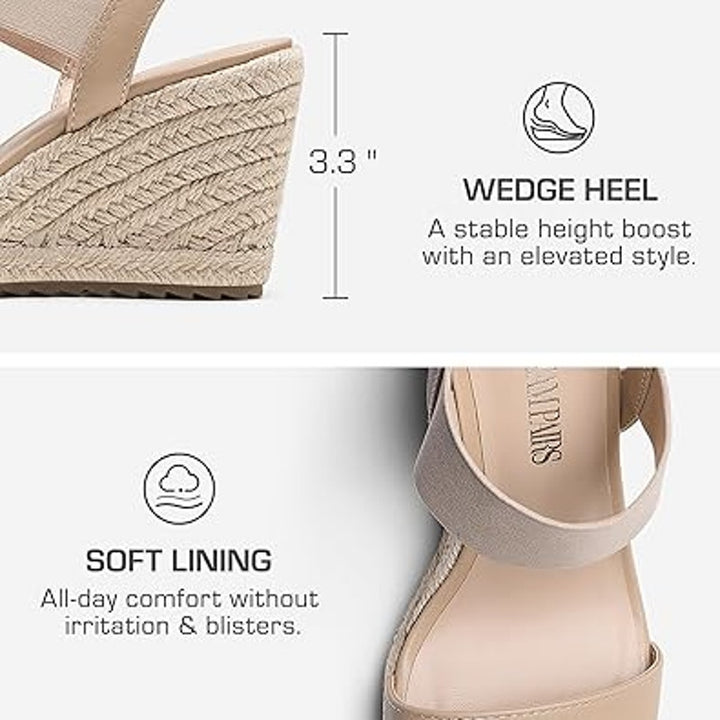 Dream Pairs Womens Size 8 Tan Open Toe Espadrille Platform 3.5" Heel Sandals