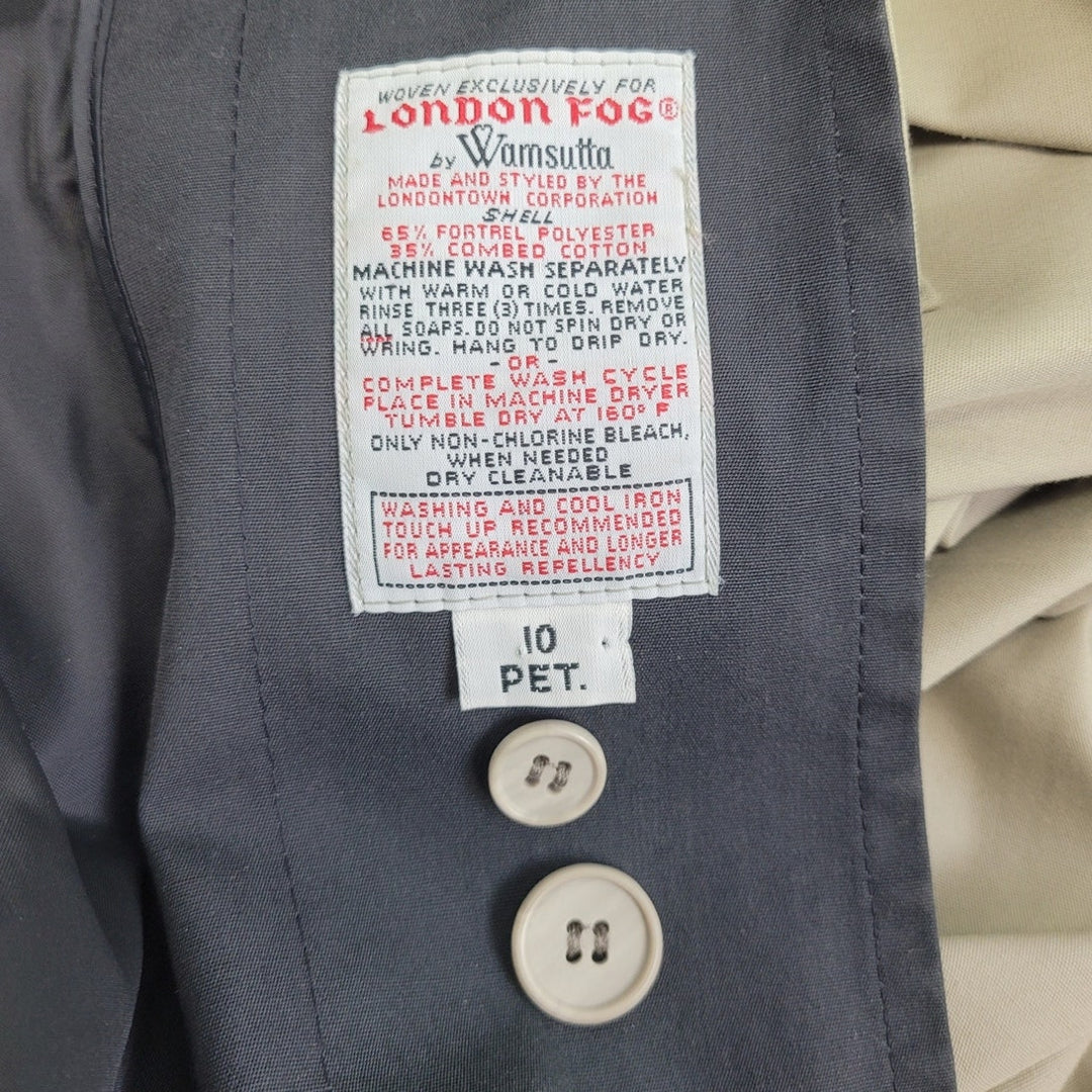 London Fog Womens 10 Petite PolyCotton Button Up Long Trench Coat w Pockets